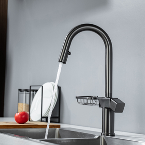 Gun Gray Contemporary Fashion Basin Sink Kitchen Faucets Multifunctional Pull Out Single Handle