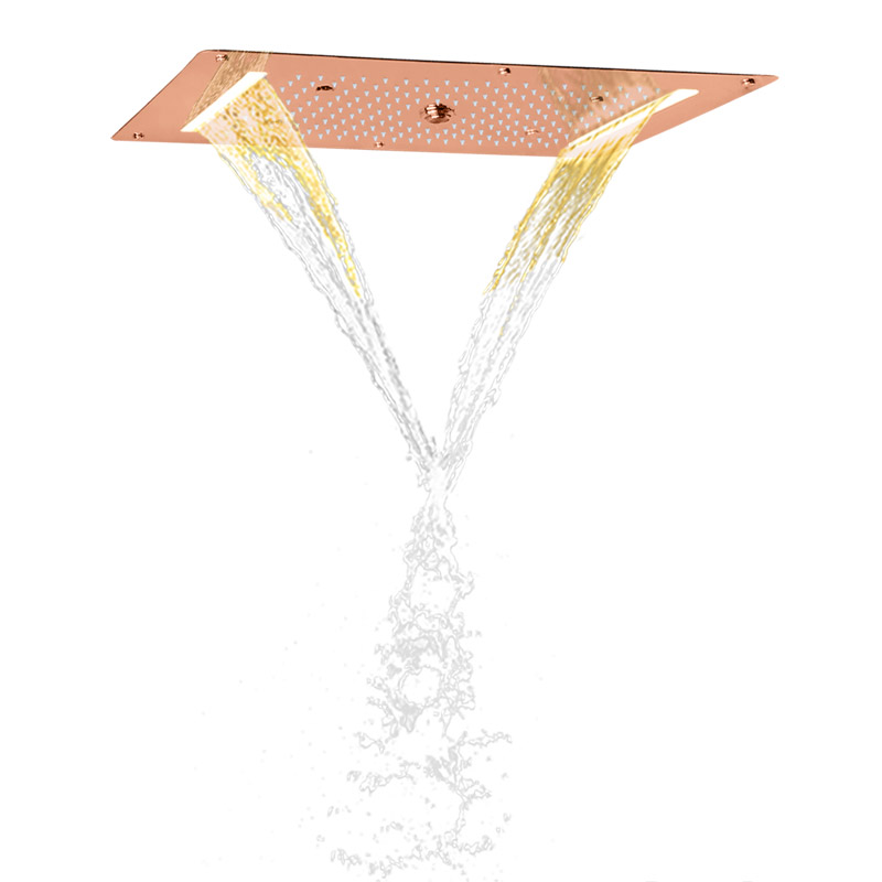 Fashion Rose Gold 70X38 CM Rain Shower Head LED Bathroom Multi Function Waterfall Bubble Atomizing Rainfall