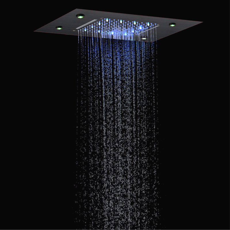 Oil Rubbed Bronze 50X36 CM Shower Mixer LED 3 Color Temperature Changing Bathroom Bifunctional Waterfall Rainfall