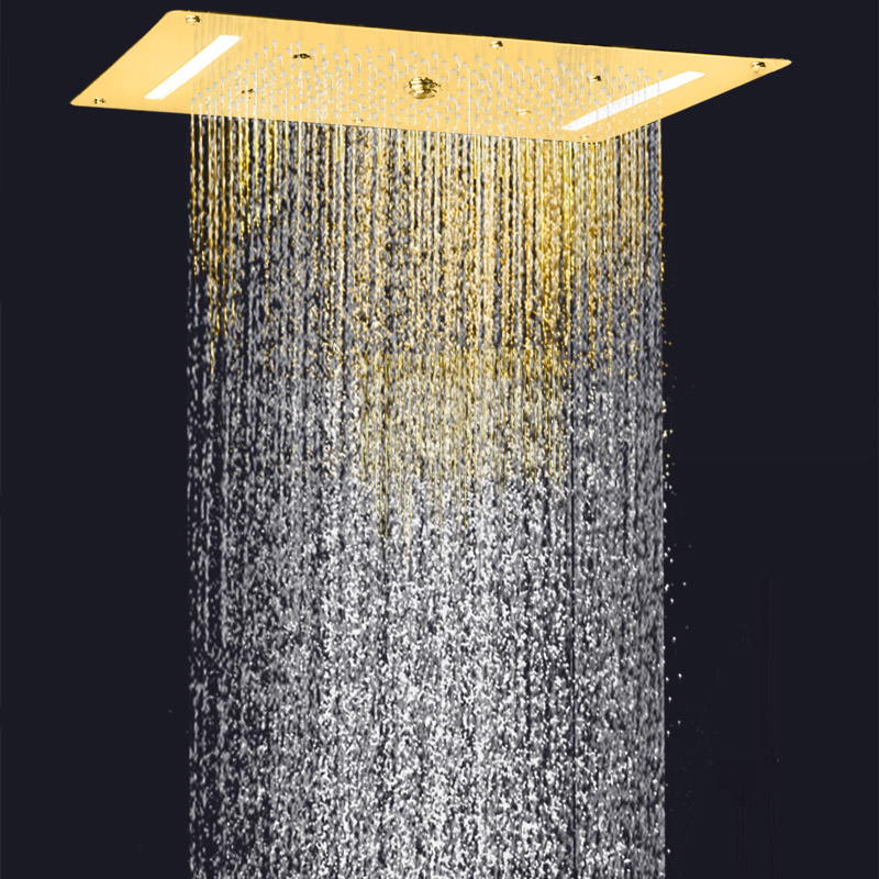 Gold Polished 70X38 CM Rain Shower Faucets LED Luxurious Bathroom Waterfall Bubble Atomizing Rainfall