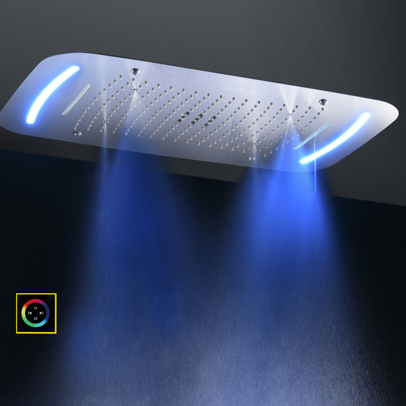 Chrome Polished 71X43 CM Shower Head With LED Control Panel Bathroom Waterfall Rainfall Atomizing Bubble