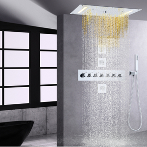 Chrome Thermostatic Rainfall Shower Faucet 700X380 MM LED Embed Ceiling Bath Shower With Shower Hand