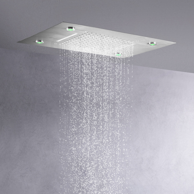 Fashion Brushed Nickel 50X36 CM Rain Shower Mixer LED 7 Colors Bathroom Bifunctional Waterfall Rainfall Systems