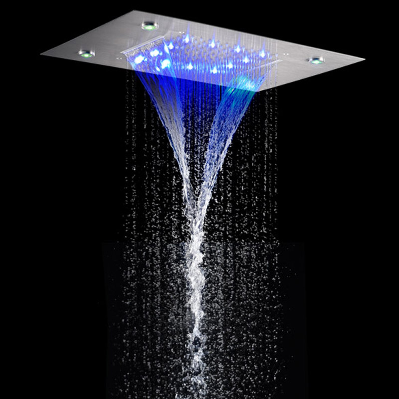 Fashion Brushed Nickel 50X36 CM Rain Shower Mixer LED 7 Colors Bathroom Bifunctional Waterfall Rainfall Systems