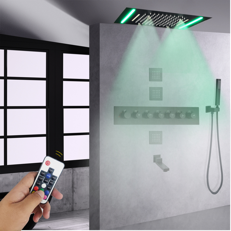 Matte Black Thermostatic Shower Faucet Set 50X36 CM With LED Control Panel Bathroom Spa Massage Shower System