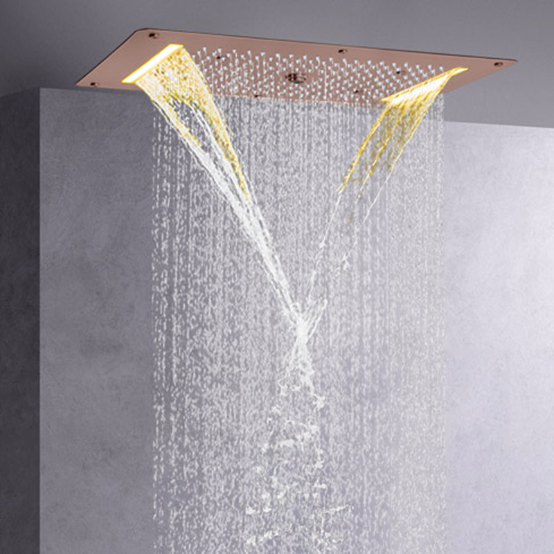 Brown Shower Faucets 70X38 CM LED Bathroom Massage Shower Waterfall Rainfall Atomizing Bubble