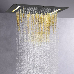 Matte Black Shower Mixer 70X38 CM LED Bathroom Multifunction Shower Waterfall Rainfall Atomizing Bubble