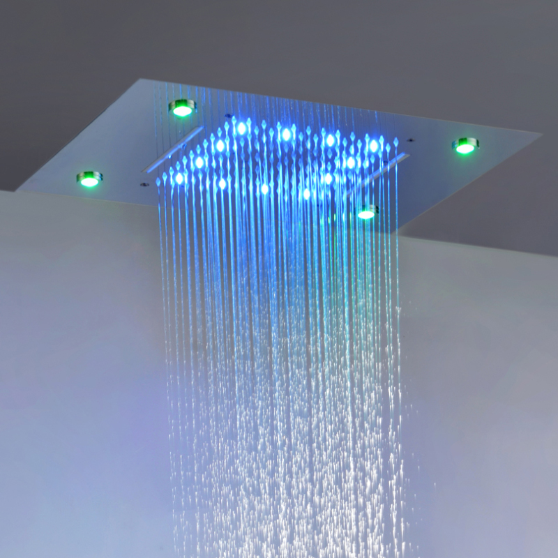 European Style Chrome Polished 50X36 CM Rain Shower Mixer 7 Colors LED Bathroom Bifunctional Waterfall Rainfall