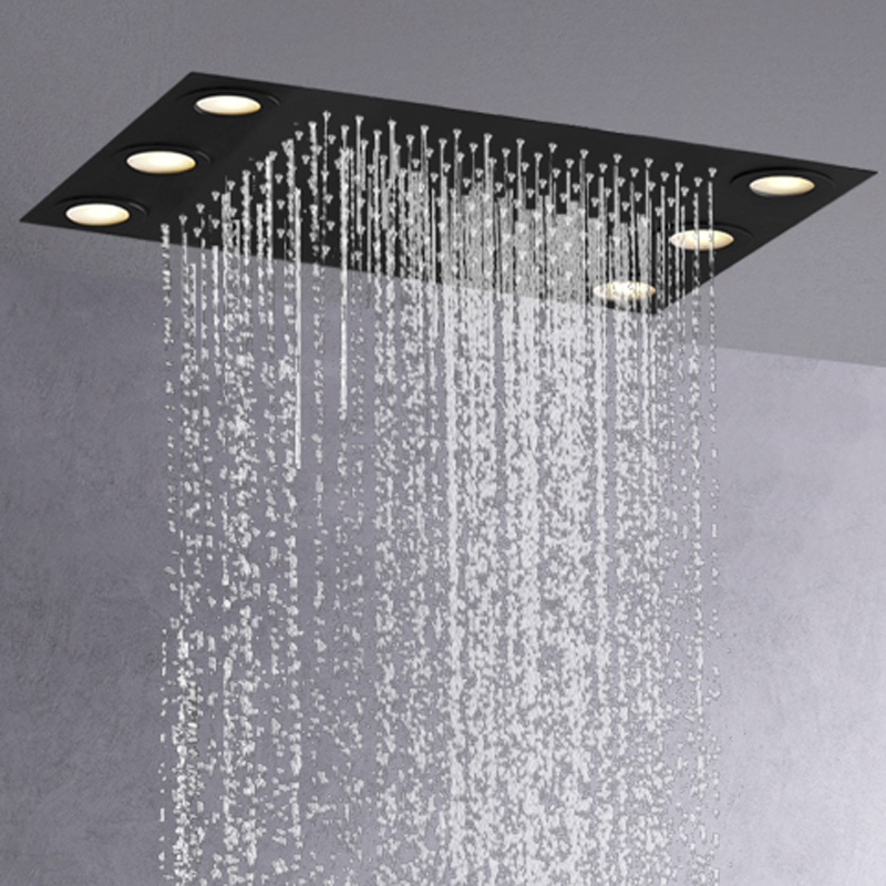 Hot Sales Matte Black 50X36 CM Shower Head LED Bathroom Embed Ceiling Rainfall Shower