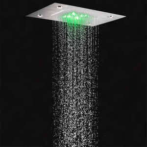 Brushed Nickel Shower Faucets 50X36 CM LED Bathroom Bifunctional Waterfall Rainfall With 3 Color Temperature Changing