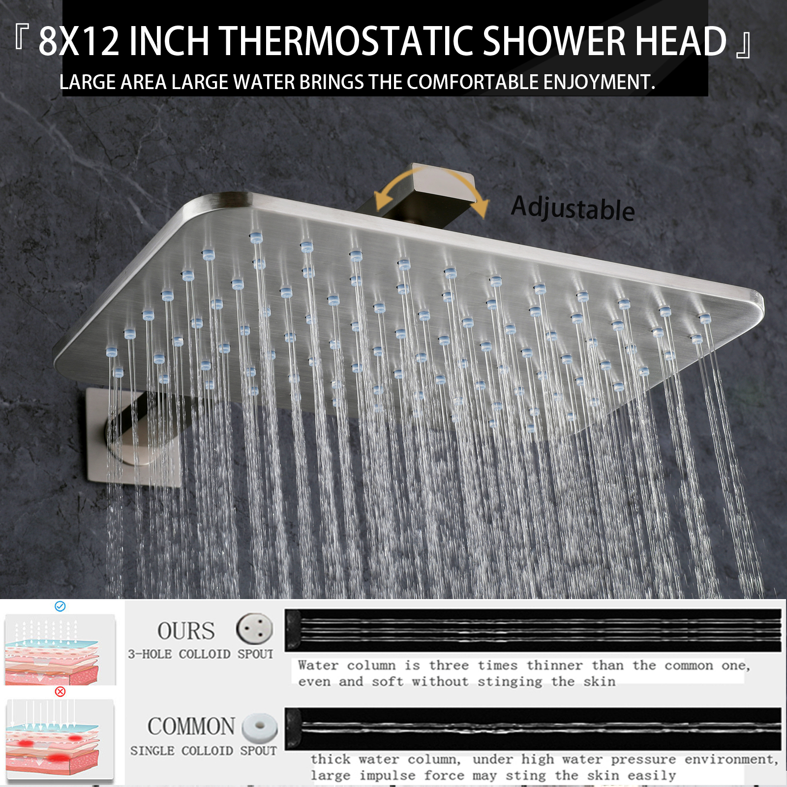 Brushed Nickel Bathroom Furniture Set Thermostatic Rainfall Shower System Handheld Shower Spa