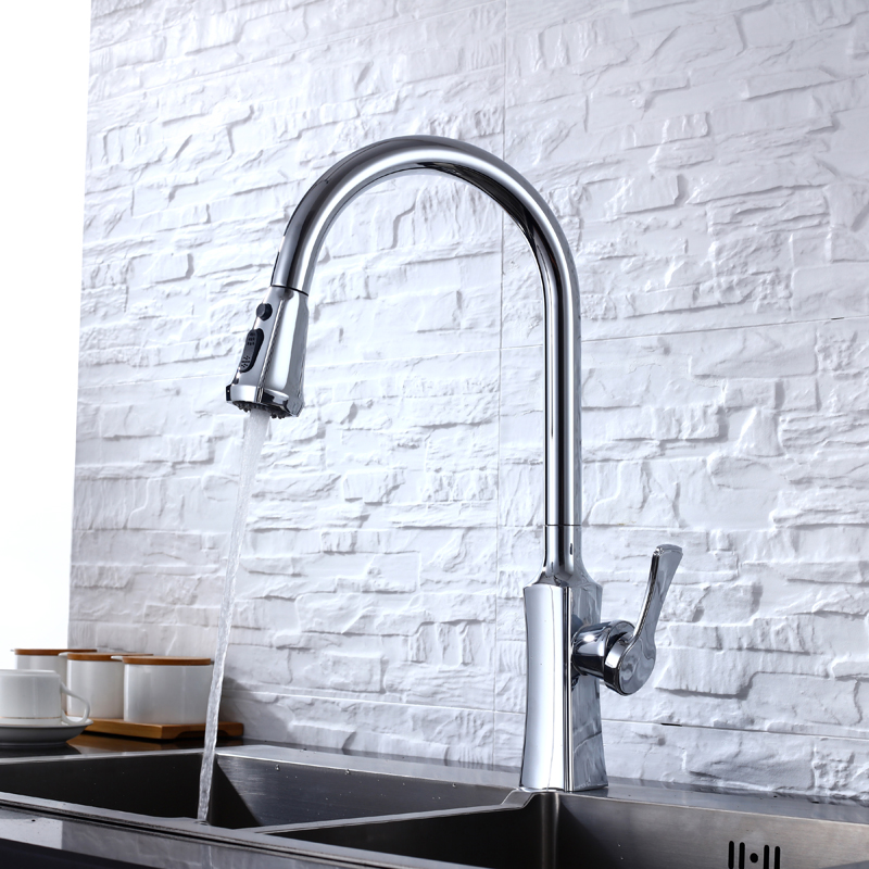 Hot Sales New Chrome Polished Contemporary Luxury Sink Bifunctional Kitchen Mixers Pull Out Single Handle