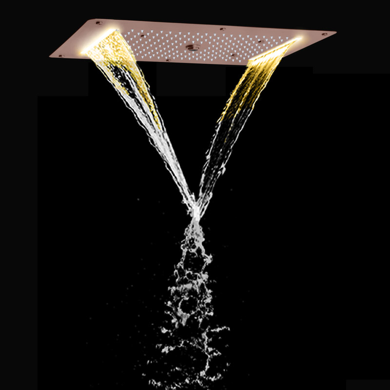 Brown Shower Faucets 70X38 CM LED Bathroom Spa Shower Waterfall Rainfall Atomizing Bubble Shower System