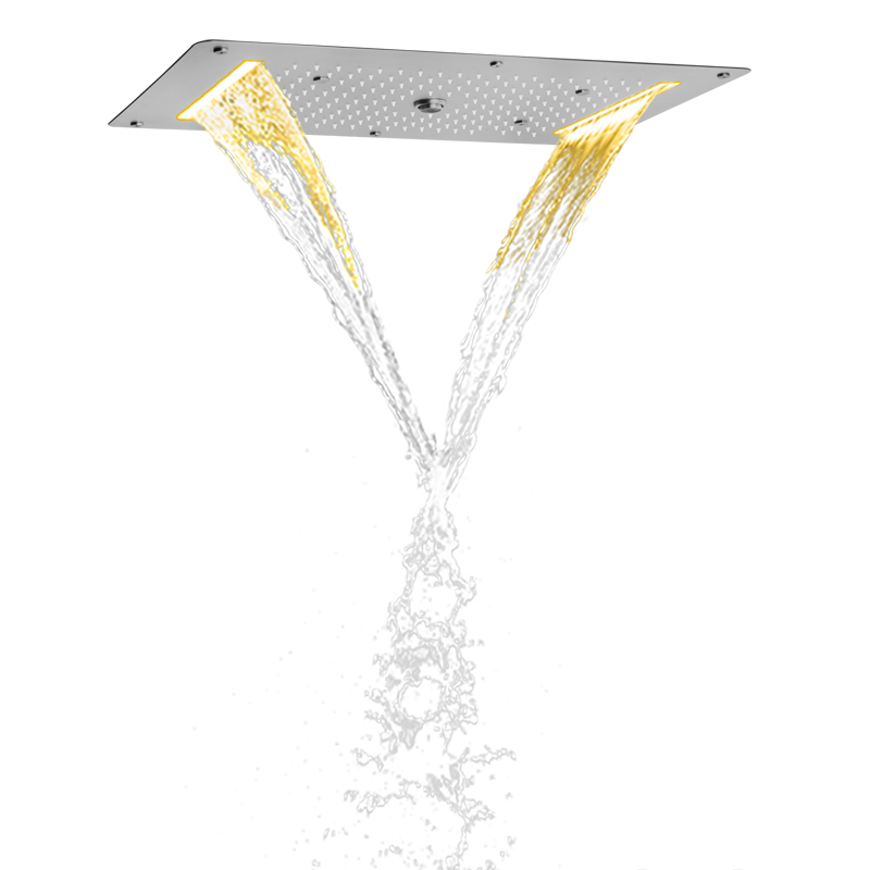 Brushed Nickel Shower Mixer 70X38 CM LED Bathroom Multifunction Spa Waterfall Rainfall Atomizing Bubble