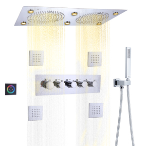Chrome Polished Bath Shower Set 24*12 Inch LED Bathroom Thermostatic Multifunction Concealed Shower Mixer