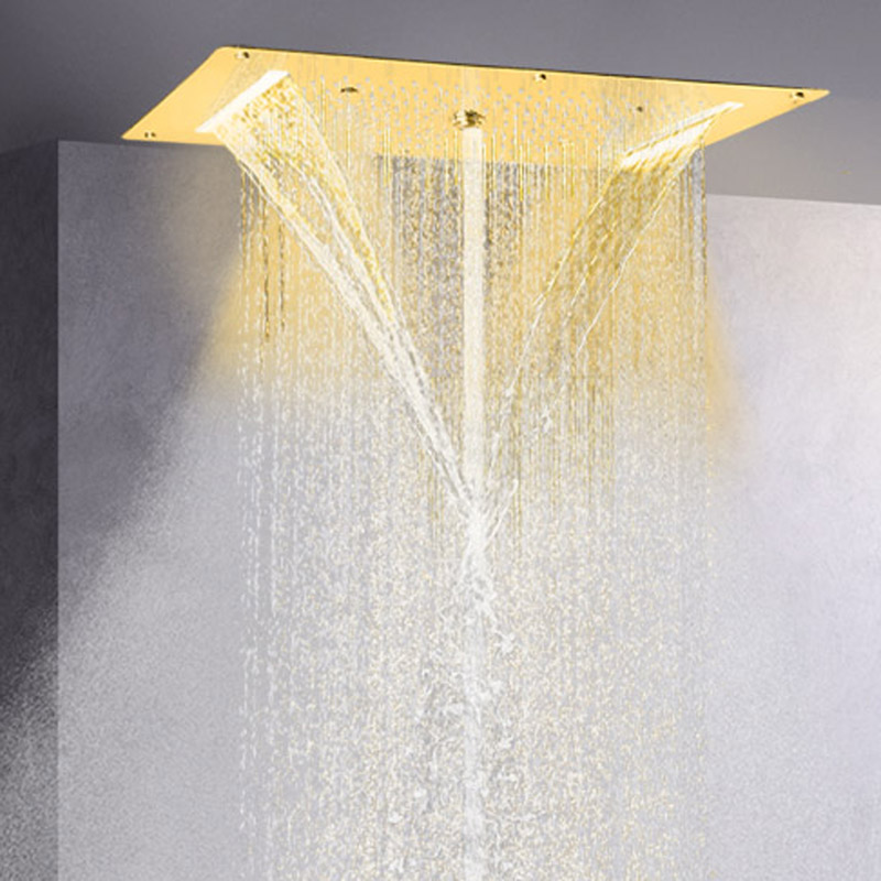Luxurious Ti Gold Shower Faucets 70X38 CM LED Bathroom Spa Shower Waterfall Rainfall Atomizing Bubble