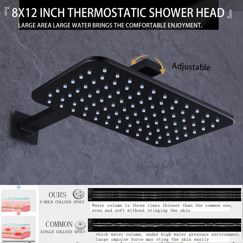 Matte Black Rain Shower Bath Shower Set 28X18CM Temperature Changing Bathroom Rainfall Concealed Shower System