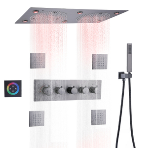 Gun Gray Thermostatic Shower Faucets Set 62*32 CM LED Bathroom Top Shower Rainfall Atomizing Massage Showers Set
