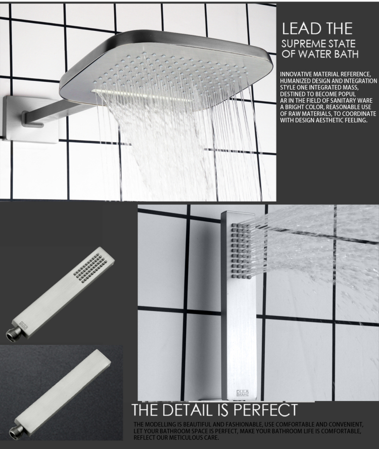 Brushed Nickel Bath Shower Set Bathroom Thermostatic Rainfall Waterfall Wall Mounted Shower Head With Handheld
