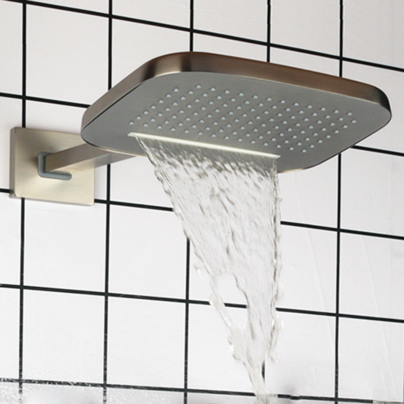 Brushed Nickel 25X20CM Shower Head Bathroom Wall Mount Bifunctional Rainfall Waterfall Shower
