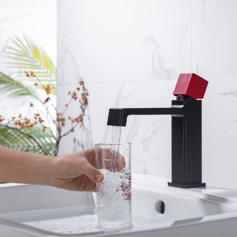 Fashion High Quality Black + Red Design Basin Faucet Sink Bathroom Single Handle Hot And Cold Water