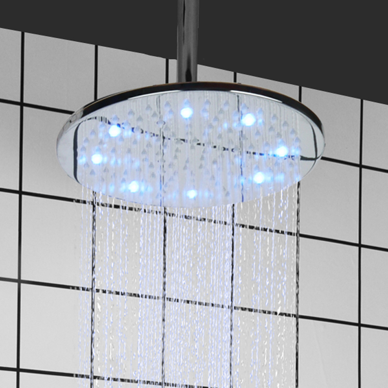 Chrome Polished 25X25CM Shower Head LED 3 Color Temperature Changing Bathroom Hoisting Top-end Shower Rainfall
