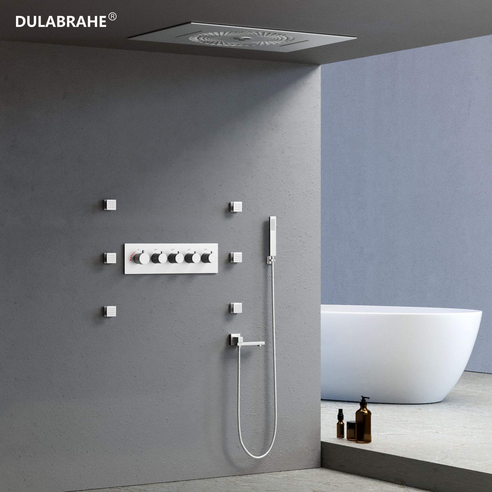 New 600*405mm Rain Waterfall Spray Shower Faucet Bathroom Ceiling LED Music Shower Set items