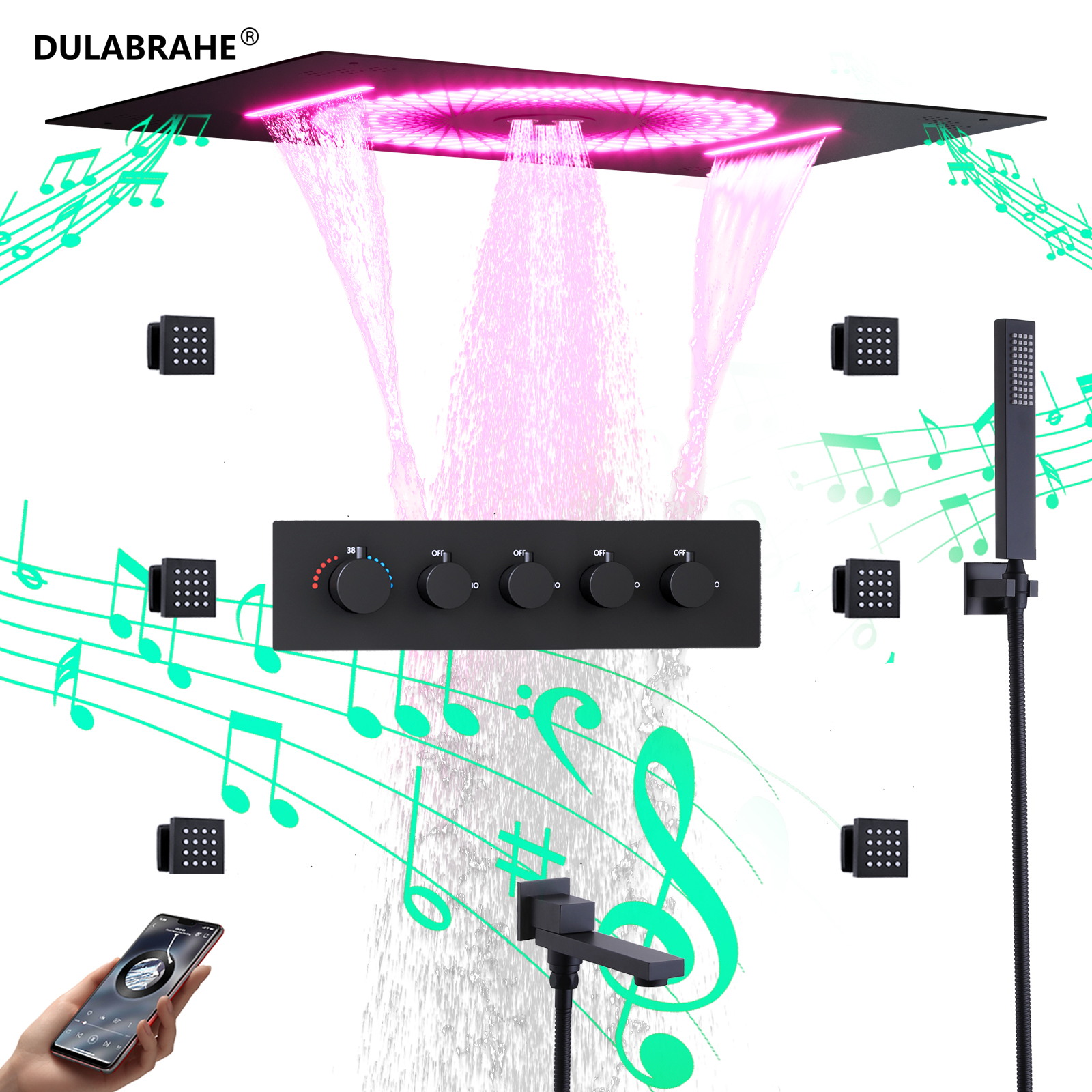 2024 New Sky City LED Bluetooth Music 60x40.5CM Ceiling Shower Head Set Bathroom Thermostatic Faucet Bath Shower