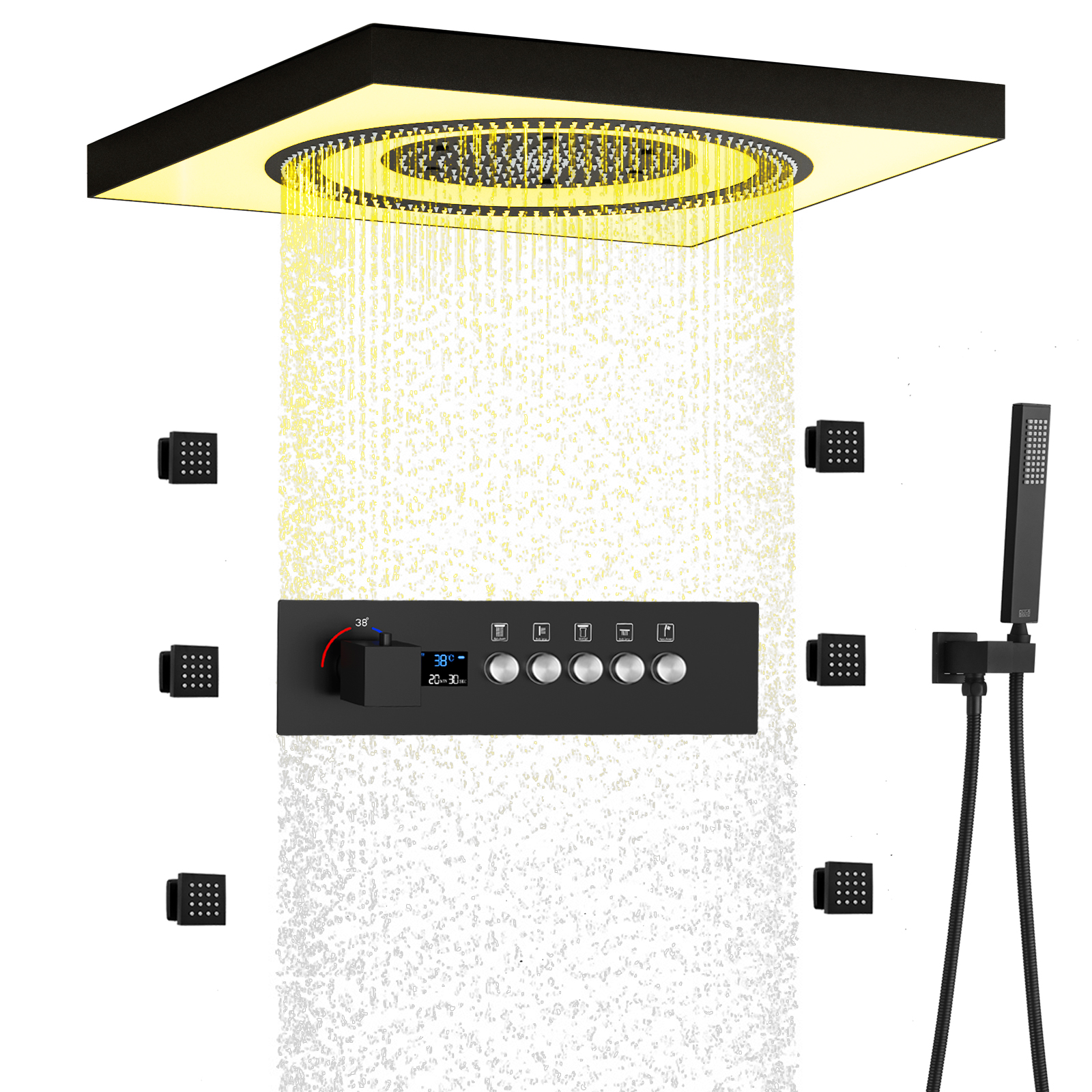 Remote Control LED New Shower Head Music Button Digital Display Rain Shower Head Brass Set