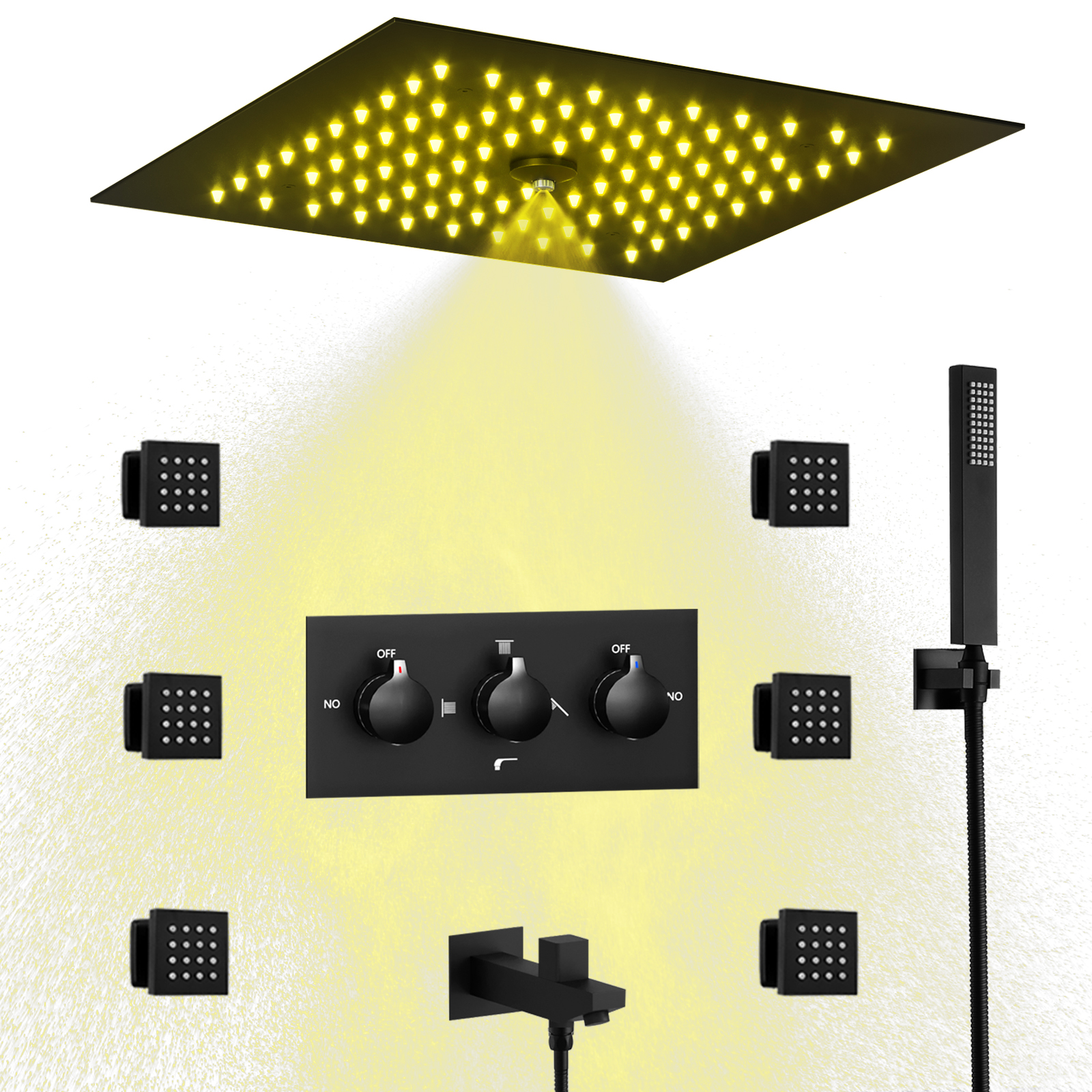 300*300mm Constant Temperature Shower Mixer Valve Rain Shower Head LED Light Shower System Set