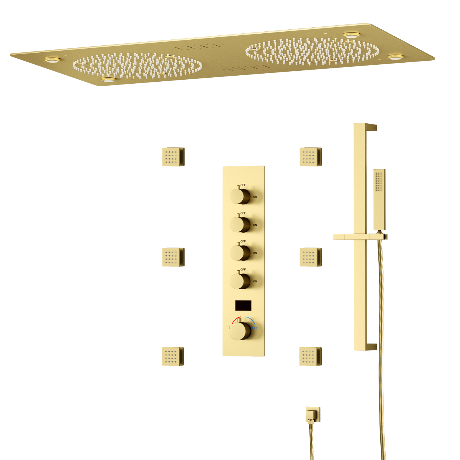 Hidden Ceiling Brushed Gold LED Music Shower System Thermostat Bathroom Shower Set with Lift Lever Handheld Shower