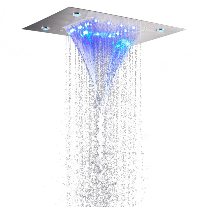 Chrome Polished Shower Faucets 50X36 CM LED Bathroom Bifunctional Waterfall Rainfall With 3 Color Temperature Changing