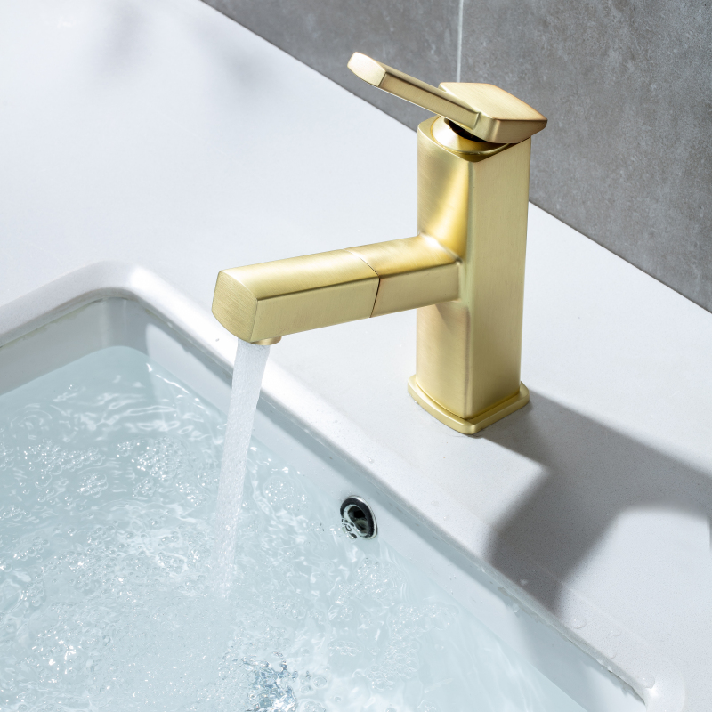 Brushed Gold Polished High Quality Pull Out Faucet Basin Faucet Bathroom Hot And Cold Faucet Sink