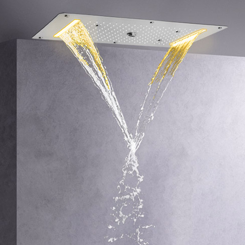 Brushed Nickel 70X38 CM Bathroom LED Shower Faucets Embed Ceiling Multi Function Shower Waterfall Rainfall