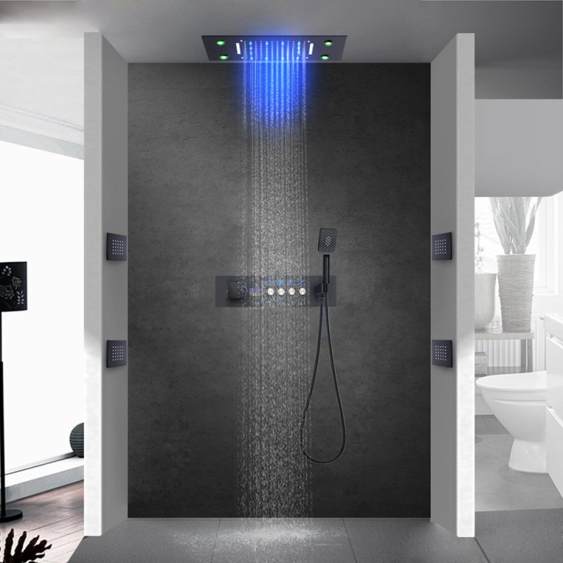 Bathroom Concealed Shower Mixer Set 500*360MM LED Digital Display Shower Panel Thermostatic Luxury Shower Head