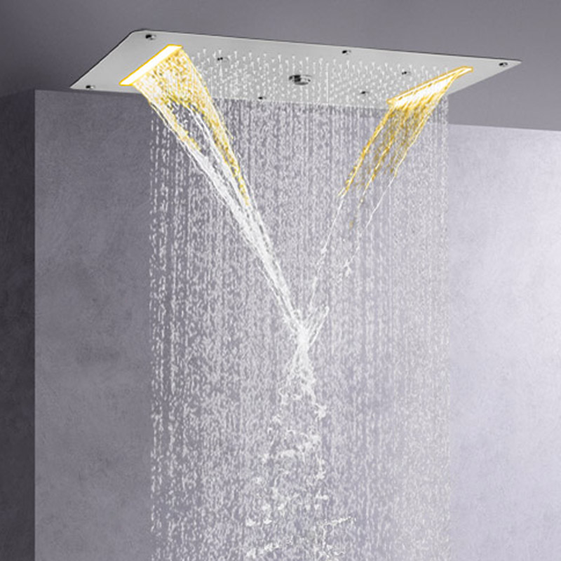 Brushed Nickel 70X38 CM LED Shower Head Bathroom Multifunction Massage Shower Waterfall Rainfall Atomizing Bubble