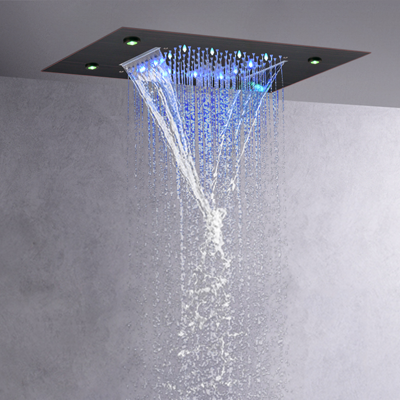 Oil Rubbed Bronze Shower Faucets 50X36 CM LED 7 Colorful Bathroom Embed Ceiling Bifunctional Waterfall Rainfall