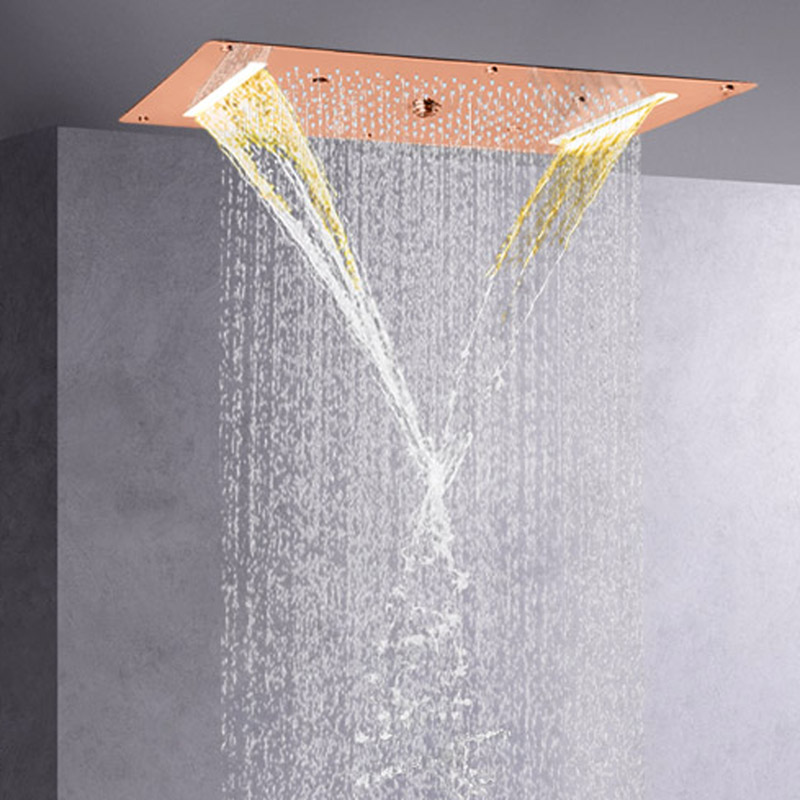 Fashion Rose Gold 70X38 CM Rain Shower Head LED Bathroom Multi Function Waterfall Bubble Atomizing Rainfall
