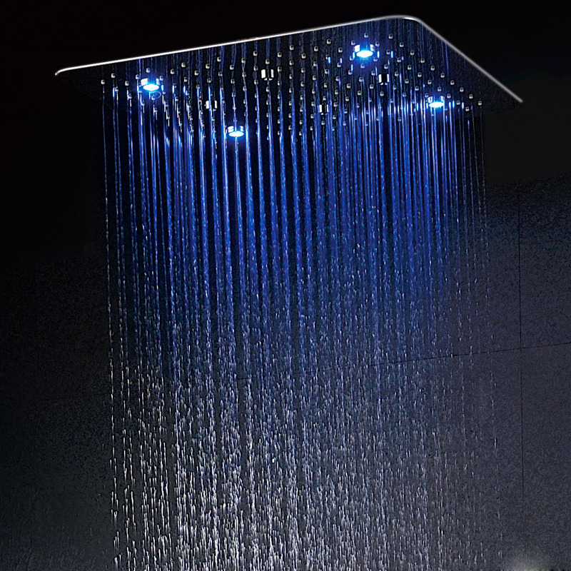 European Style Chrome Polished 50X50 CM Shower Faucets LED Bathroom Bifunctional Rainfall Atomizing Shower
