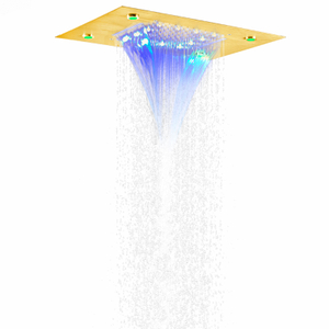 Luxury Brushed Gold 50X36 CM Rain Shower Head 7 Colors LED Bathroom Bifunctional Waterfall Rainfall