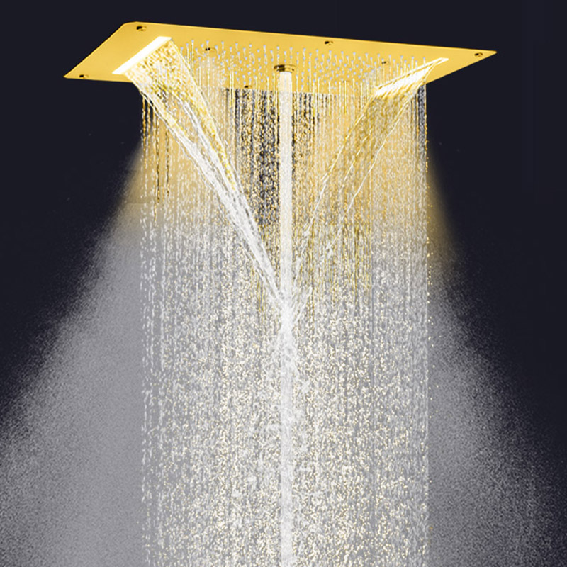 Brushed Gold 70X38 CM Shower Head LED Luxury Bathroom Ceiling Bubble Waterfall Atomizing Rainfall