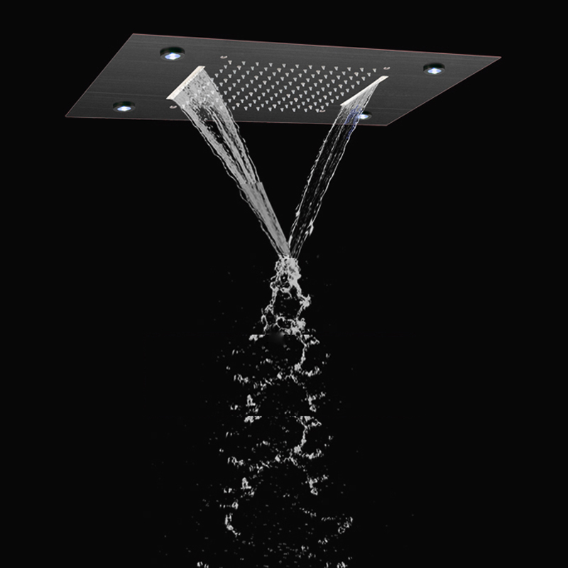 European Style Oil Rubbed Bronze 50X36 CM Rain Shower Faucets 7 Colors LED Bathroom Waterfall Rainfall