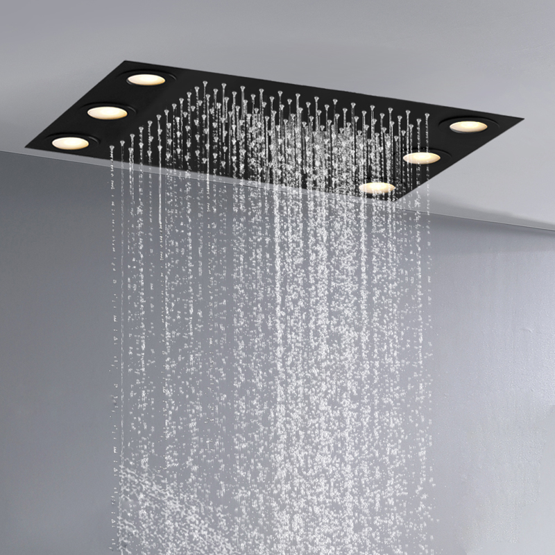 Hot Sales Matte Black 50X36 CM Shower Head LED Bathroom Embed Ceiling Rainfall Shower