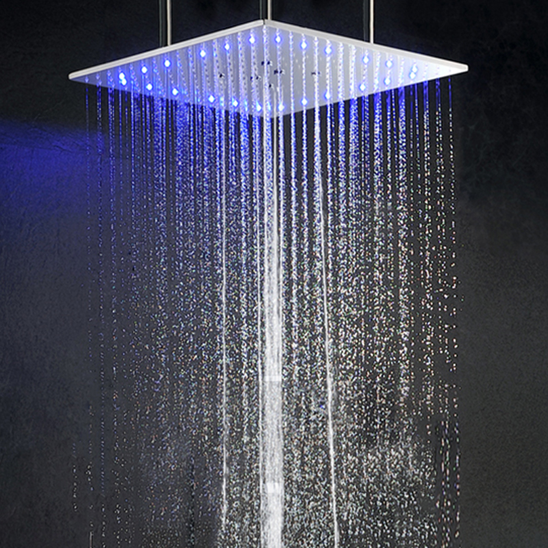 Fashion Chrome Polished 50X50 CM Shower Mixer LED Bathroom Massage Shower Adjustable Shower Head Holder