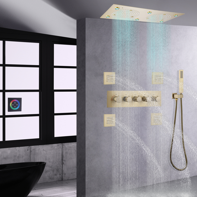 Bathroom Shower System Dual Head Set Wall Mounted LED Shower Head Thermostatic Bath Shower Set