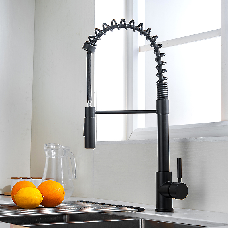 Matte Black Luxury Fashion Bifunctional Sink Contemporary Kitchen Mixers Pull Out Single Handle