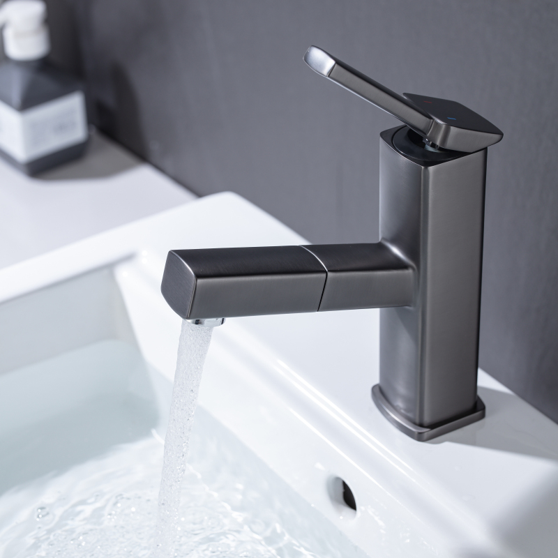 Modern Gun Gray High Quality Basin Faucet Bathroom Hot And Cold Faucet Sink Pull Out Faucet