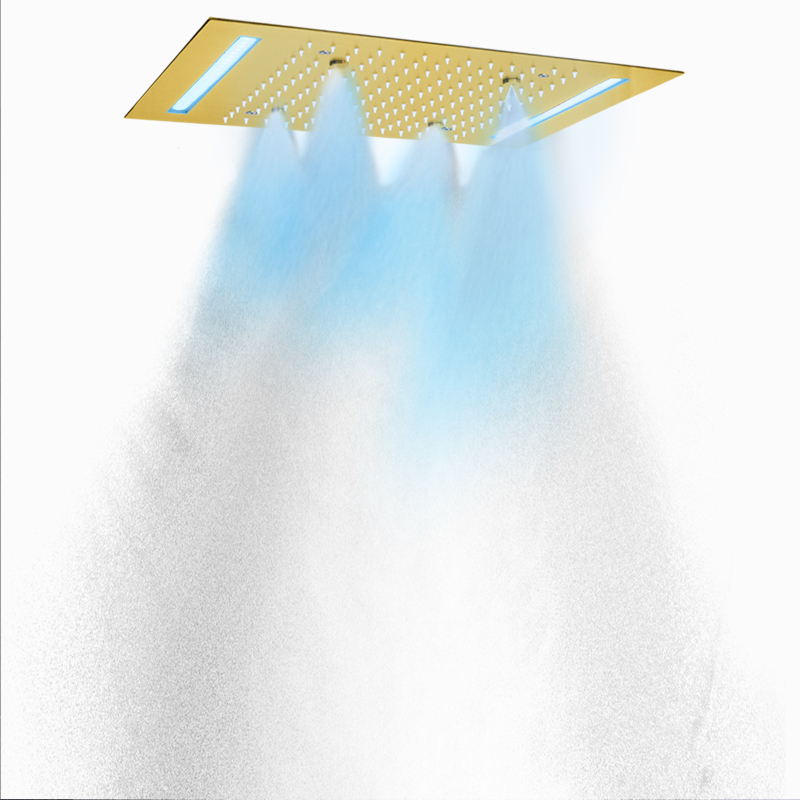 Luxury Brushed Gold 50X36 CM Rain Shower Mixer 7 Colorful LED Bathroom Bifunctional Rainfall Atomizing
