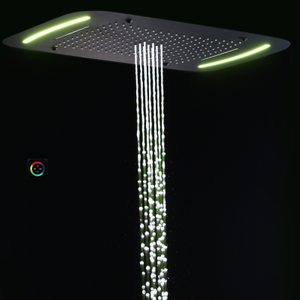 Matte Black Shower Head 71X43 CM With LED Control Panel Bathroom Rainfall Waterfall Atomizing Bubble