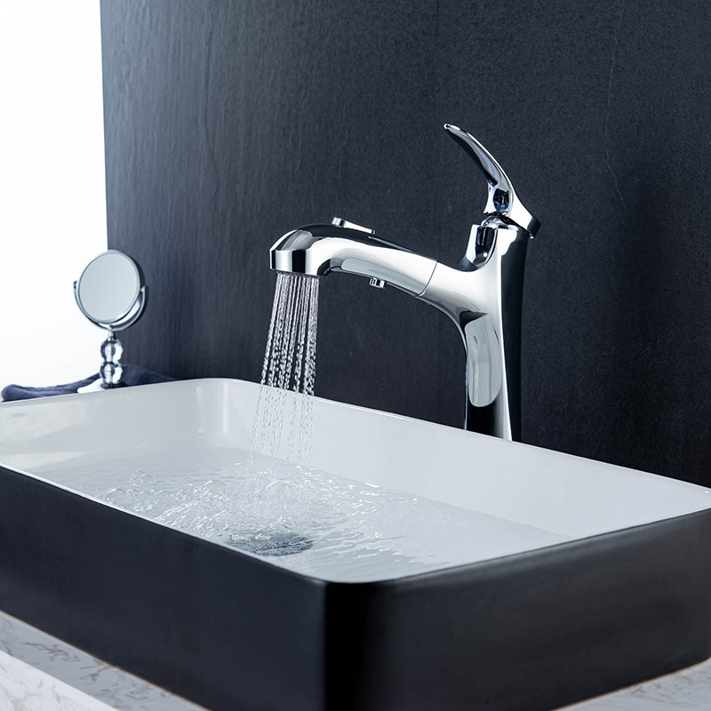 Single Handle Chrome Polished Pull Out Basin Taps Sink Bathroom Easy Mixer Faucet
